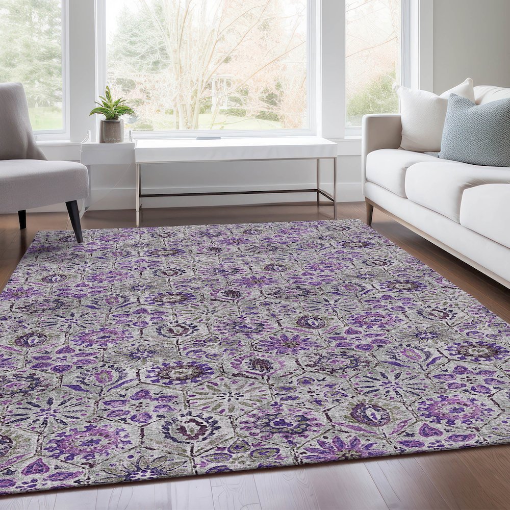 Machine Washable Indoor/Outdoor Chantille Purple 2'6" x 3'10" Rug. Picture 6