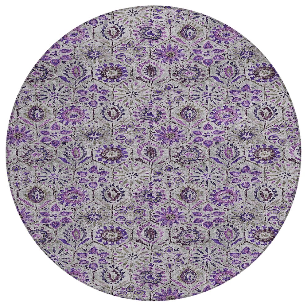 Machine Washable Indoor/Outdoor Chantille Purple 8' x 8' Round Rug. Picture 1