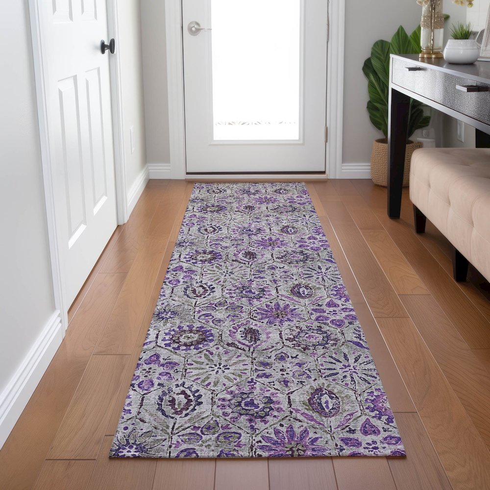 Machine Washable Indoor/Outdoor Chantille Purple 2'3" x 7'6" Runner Rug. Picture 5