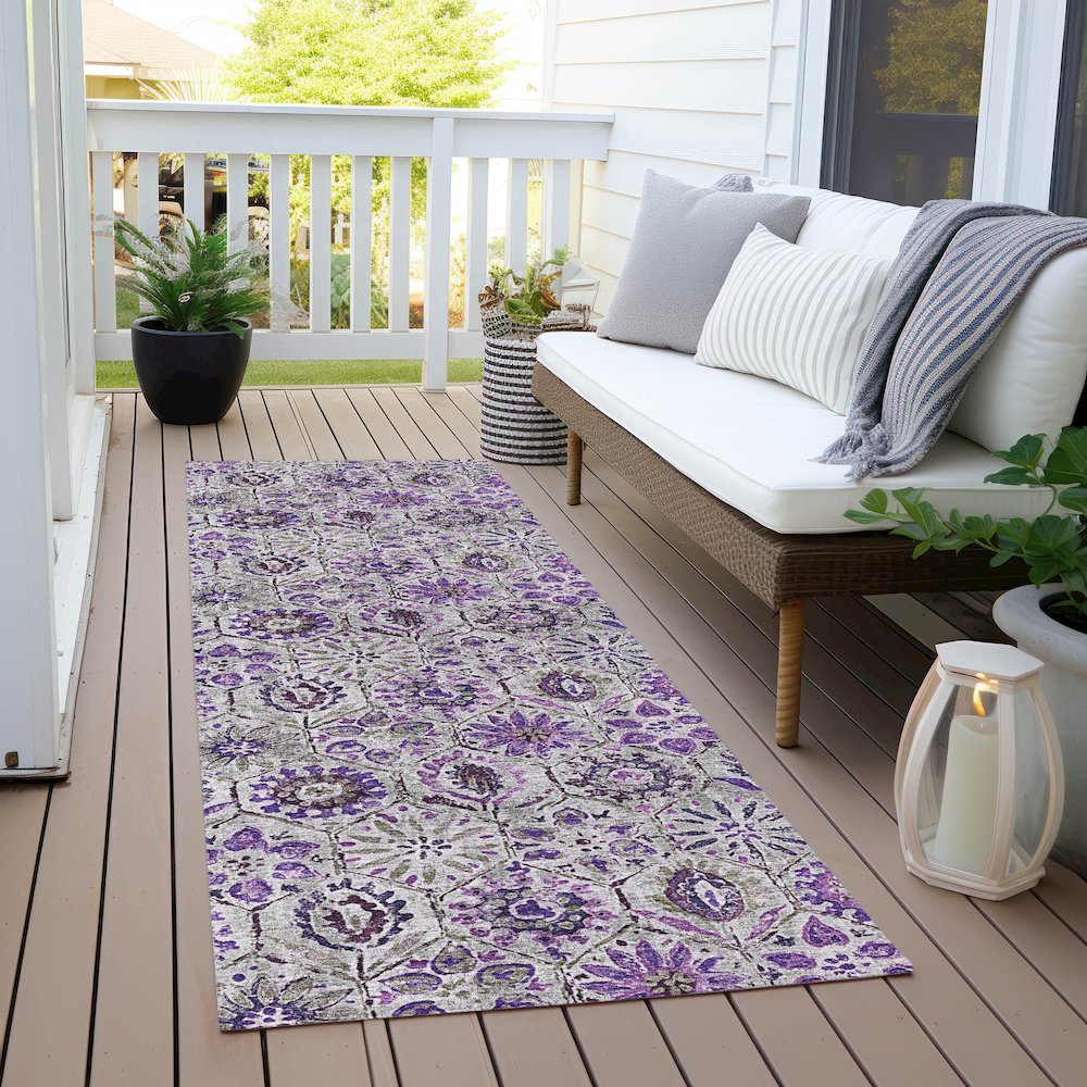Machine Washable Indoor/Outdoor Chantille Purple 2'3" x 7'6" Runner Rug. Picture 6