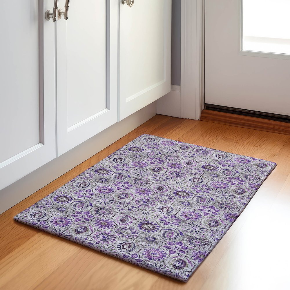 Machine Washable Indoor/Outdoor Chantille Purple 1'8" x 2'6" Rug. Picture 5