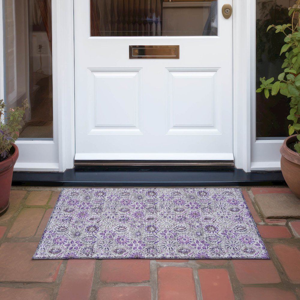 Machine Washable Indoor/Outdoor Chantille Purple 1'8" x 2'6" Rug. Picture 6