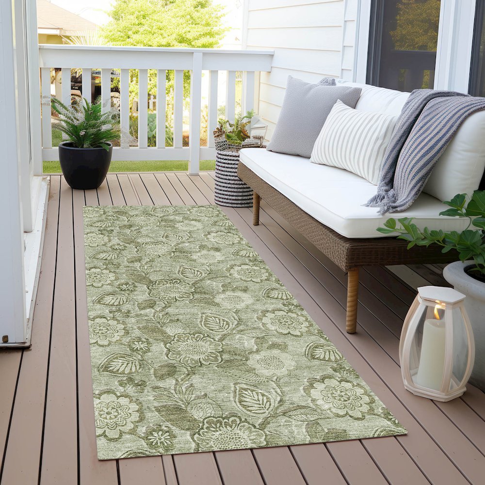 Machine Washable Indoor/Outdoor Chantille Aloe 2'3" x 7'6" Runner Rug. Picture 6
