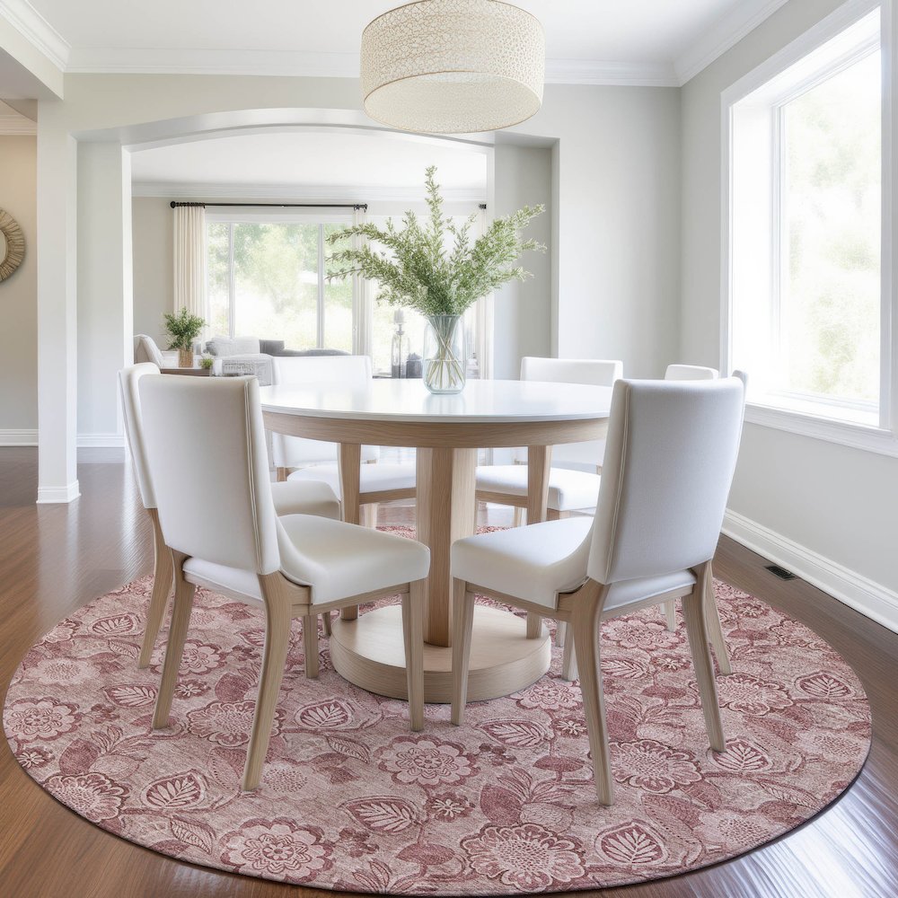 Machine Washable Indoor/Outdoor Chantille Blush 8' x 8' Round Rug. Picture 5