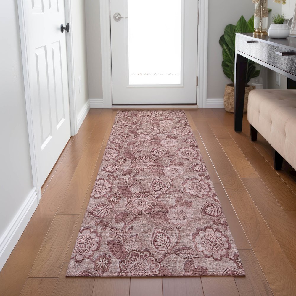 Machine Washable Indoor/Outdoor Chantille Blush 2'3" x 7'6" Runner Rug. Picture 5