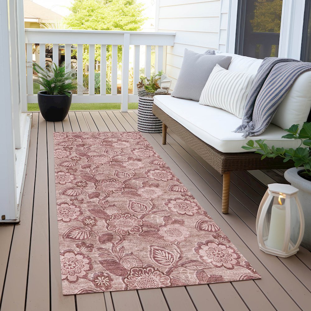 Machine Washable Indoor/Outdoor Chantille Blush 2'3" x 7'6" Runner Rug. Picture 6