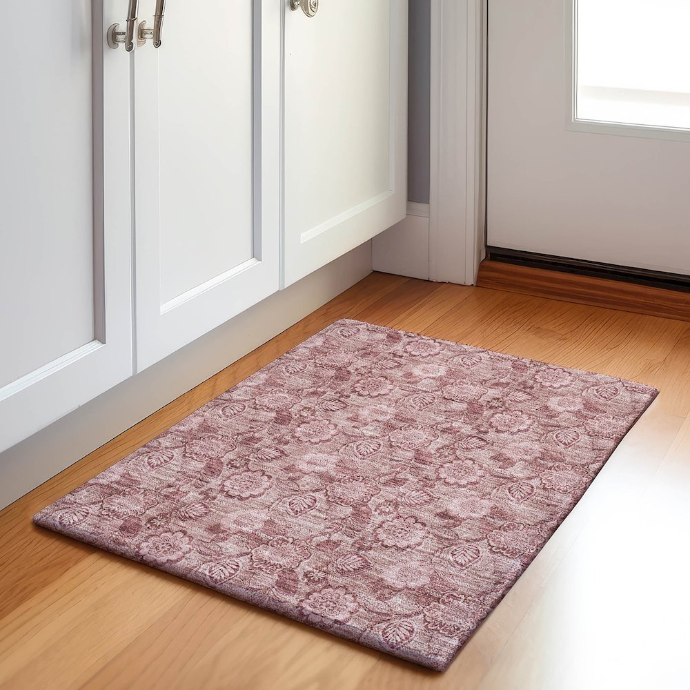 Machine Washable Indoor/Outdoor Chantille Blush 1'8" x 2'6" Rug. Picture 5