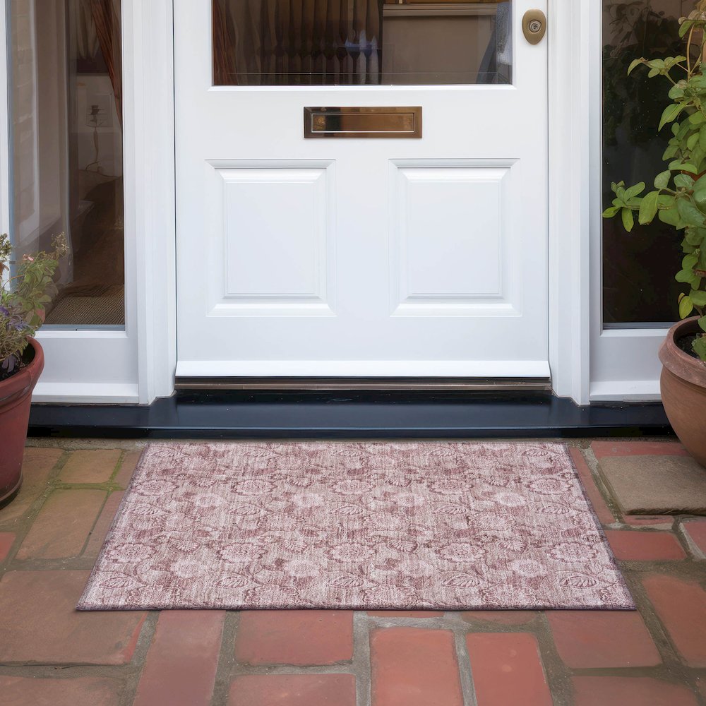 Machine Washable Indoor/Outdoor Chantille Blush 1'8" x 2'6" Rug. Picture 6
