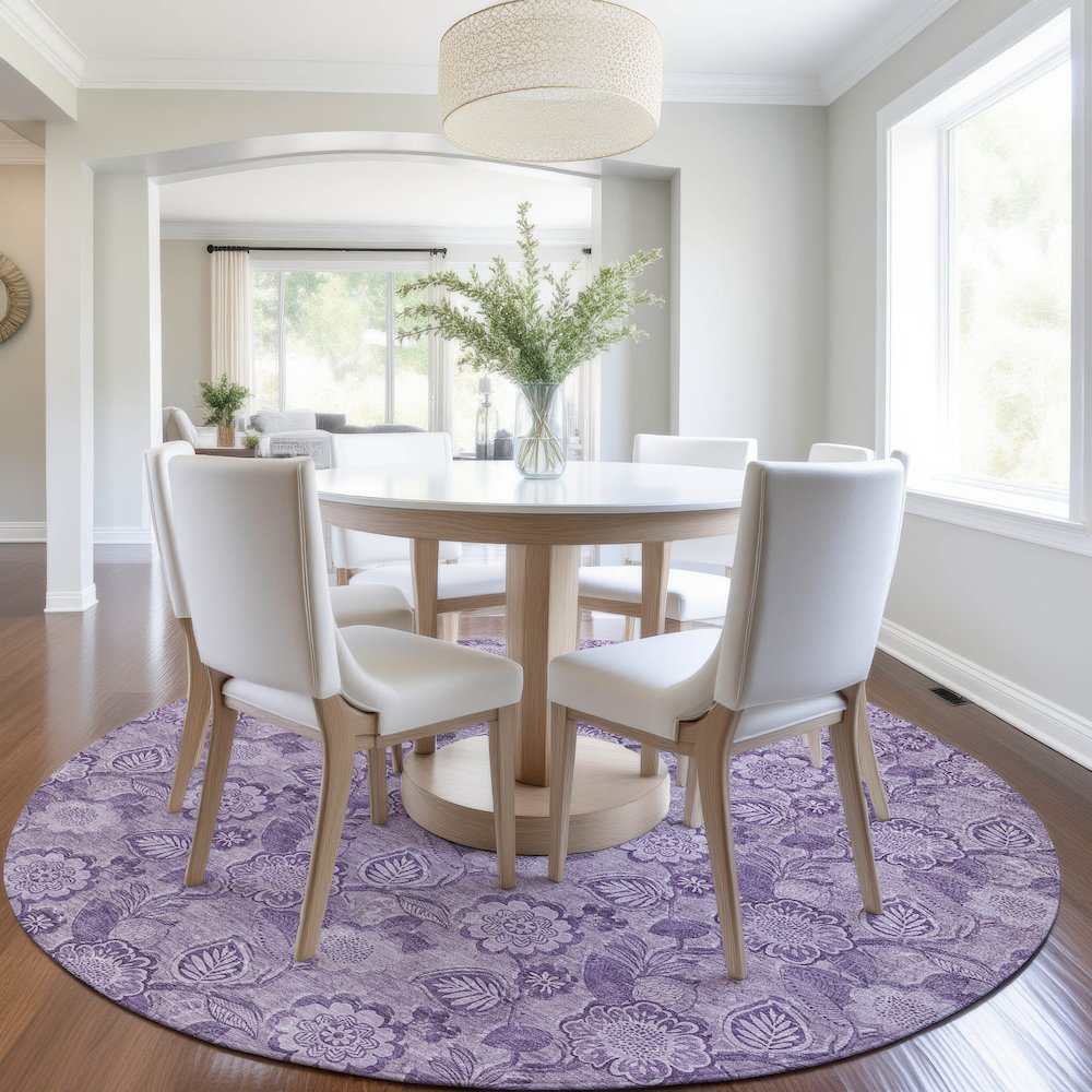 Machine Washable Indoor/Outdoor Chantille Plum 8' x 8' Round Rug. Picture 5