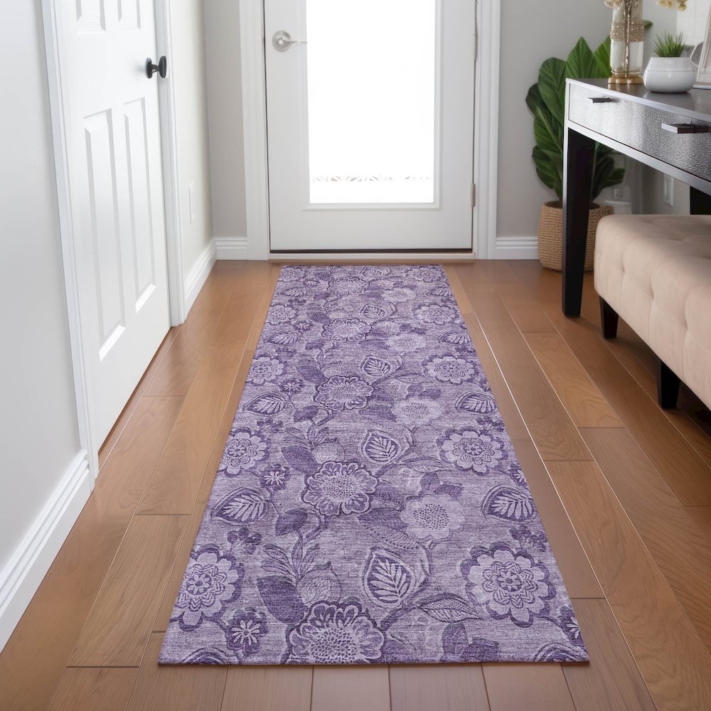 Machine Washable Indoor/Outdoor Chantille Plum 2'3" x 7'6" Runner Rug. Picture 5