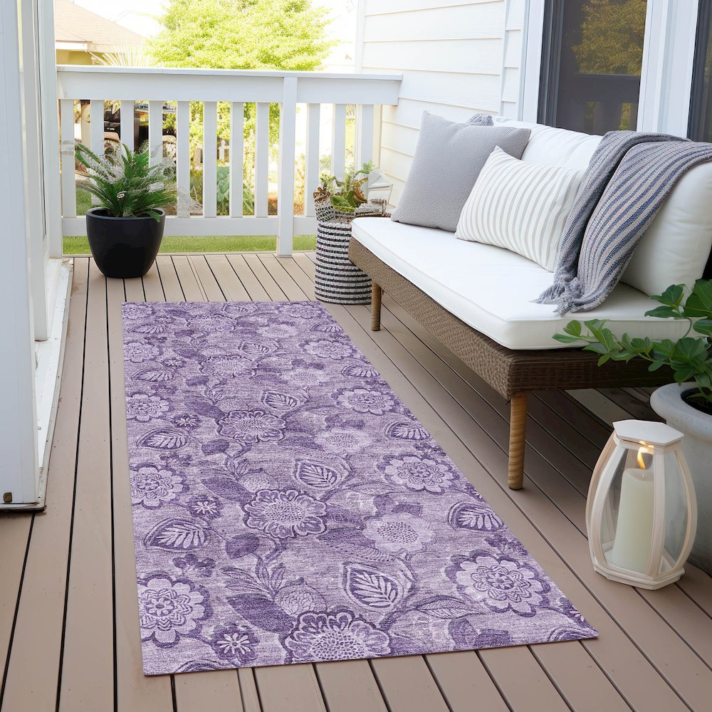 Machine Washable Indoor/Outdoor Chantille Plum 2'3" x 7'6" Runner Rug. Picture 6