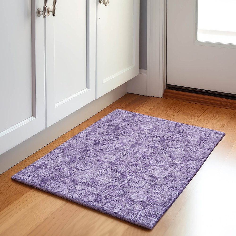 Machine Washable Indoor/Outdoor Chantille Plum 1'8" x 2'6" Rug. Picture 5
