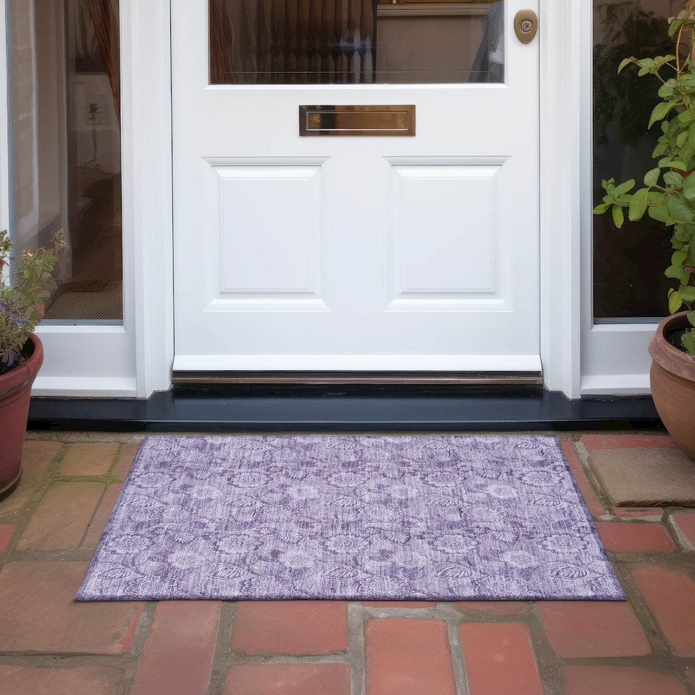 Machine Washable Indoor/Outdoor Chantille Plum 1'8" x 2'6" Rug. Picture 6
