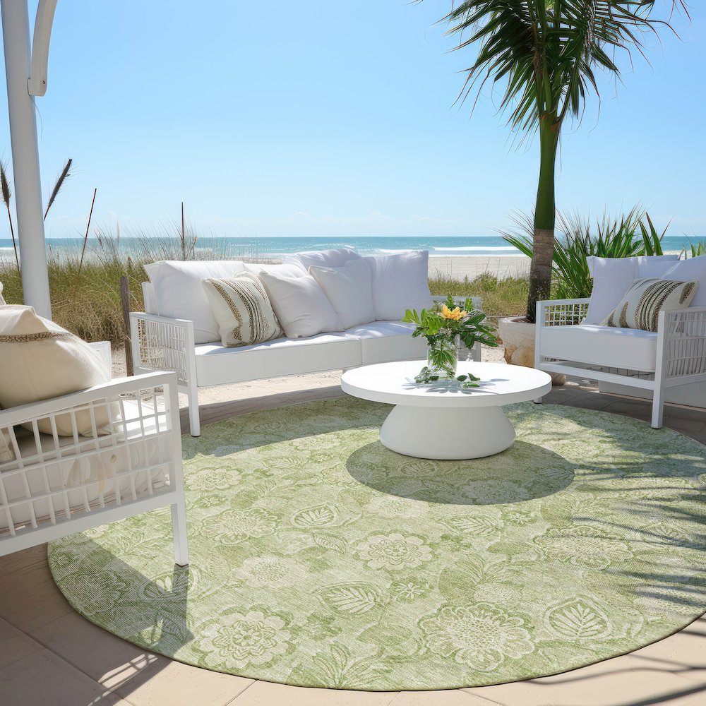 Machine Washable Indoor/Outdoor Chantille Sage 8' x 8' Round Rug. Picture 6