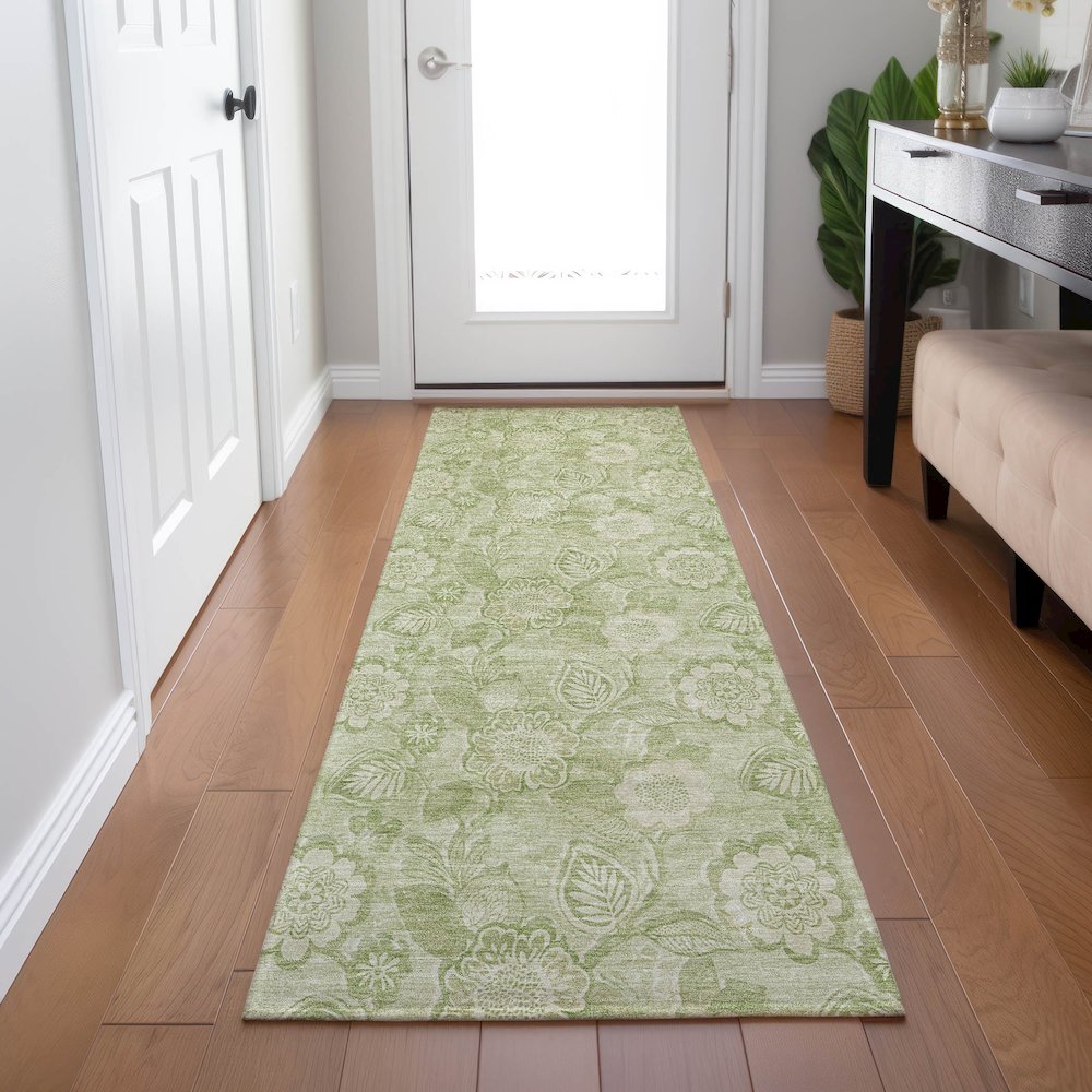 Machine Washable Indoor/Outdoor Chantille Sage 2'3" x 7'6" Runner Rug. Picture 5