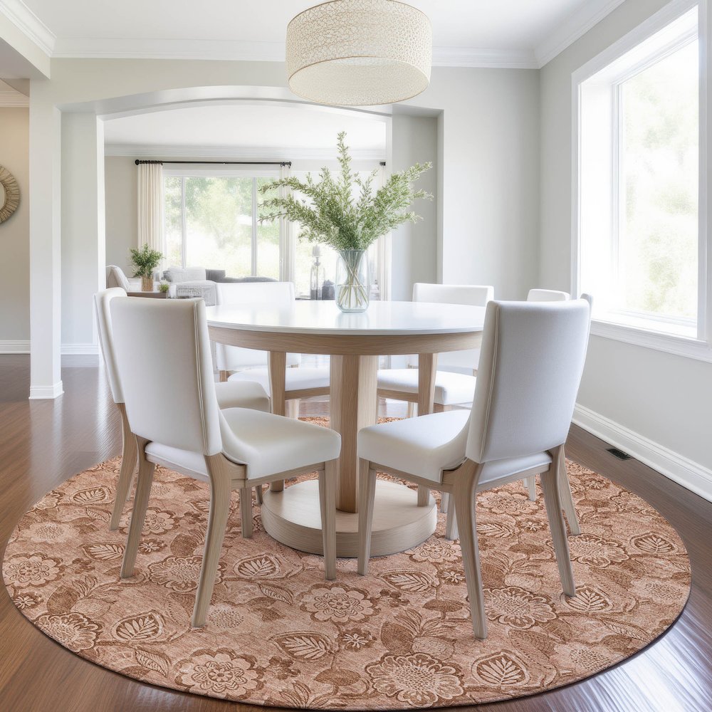 Machine Washable Indoor/Outdoor Chantille Terracotta 8' x 8' Round Rug. Picture 5