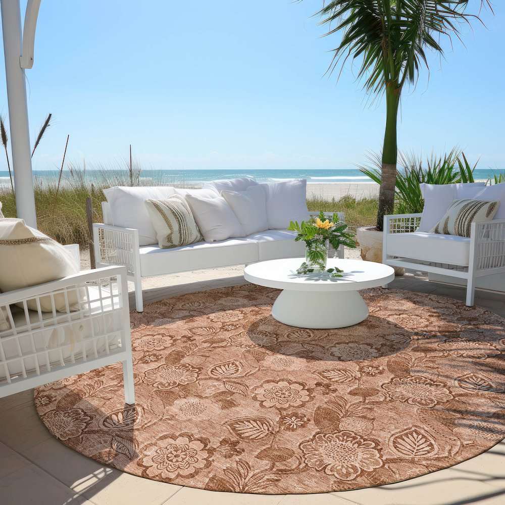 Machine Washable Indoor/Outdoor Chantille Terracotta 8' x 8' Round Rug. Picture 6