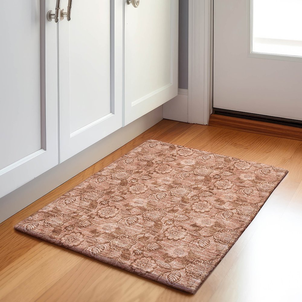 Machine Washable Indoor/Outdoor Chantille Terracotta 1'8" x 2'6" Rug. Picture 5