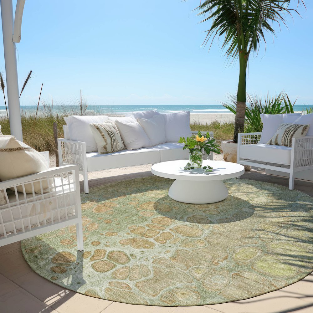 Machine Washable Indoor/Outdoor Chantille Aloe 8' x 8' Round Rug. Picture 6