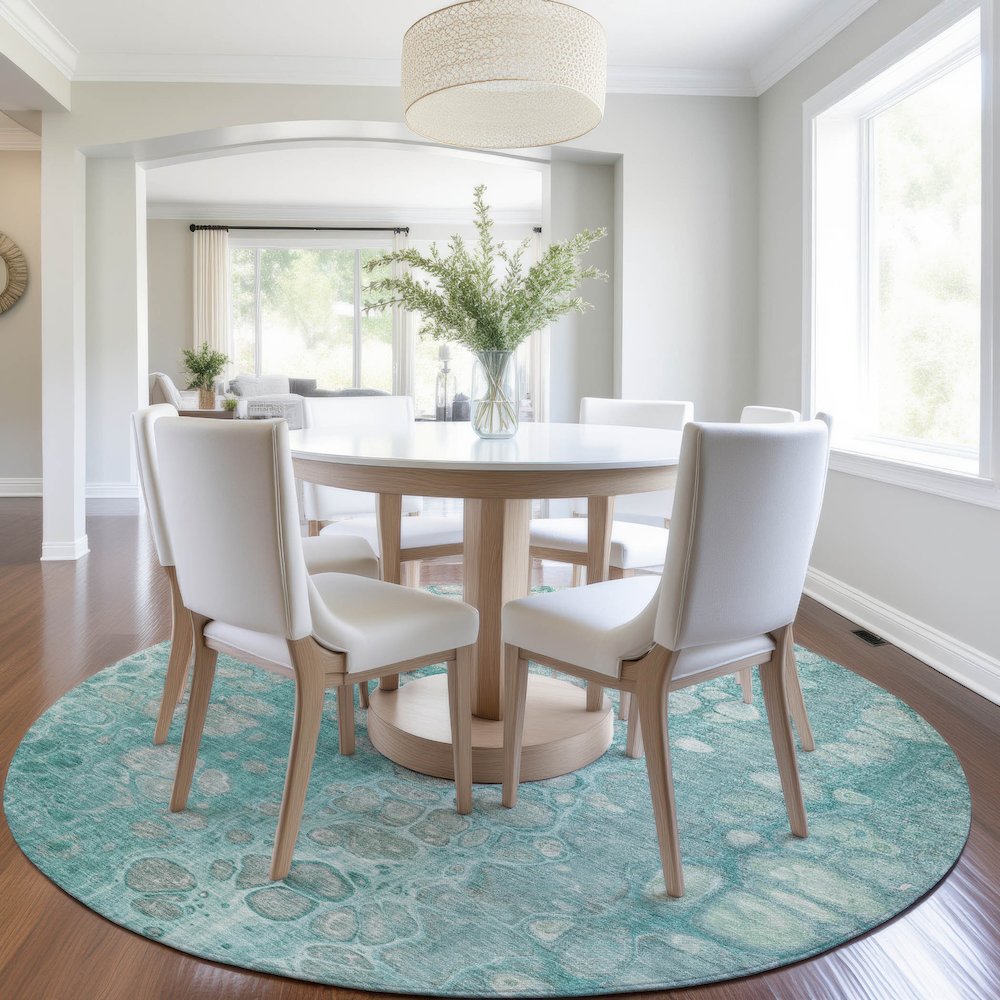 Machine Washable Indoor/Outdoor Chantille Aqua 8' x 8' Round Rug. Picture 5