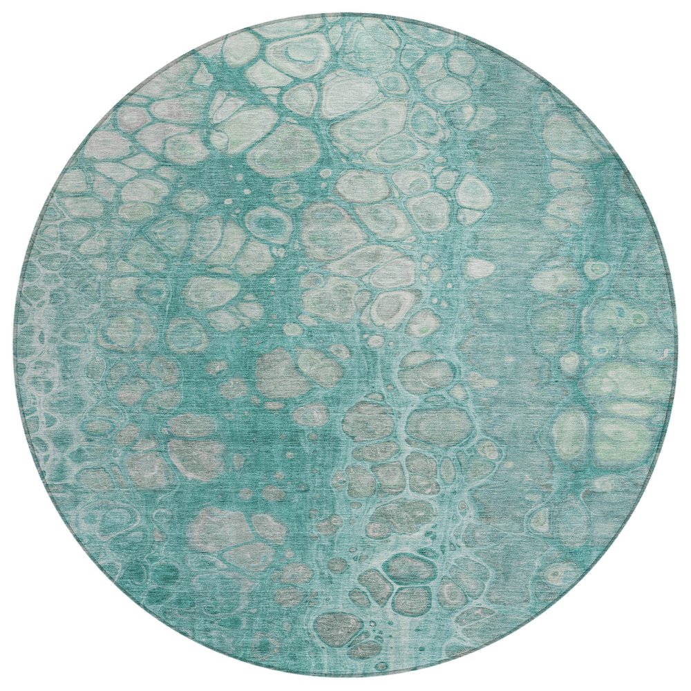 Machine Washable Indoor/Outdoor Chantille Aqua 8' x 8' Round Rug. Picture 1