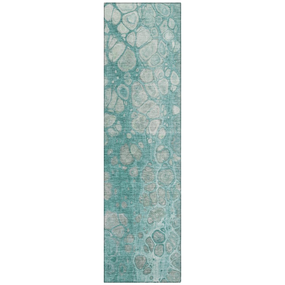 Machine Washable Indoor/Outdoor Chantille Aqua 2'3" x 7'6" Runner Rug. Picture 1