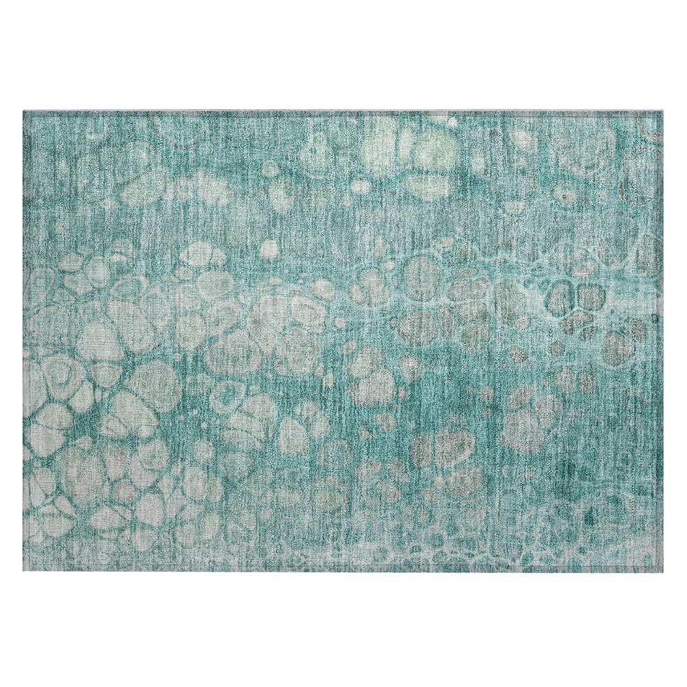 Machine Washable Indoor/Outdoor Chantille Aqua 1'8" x 2'6" Rug. Picture 1
