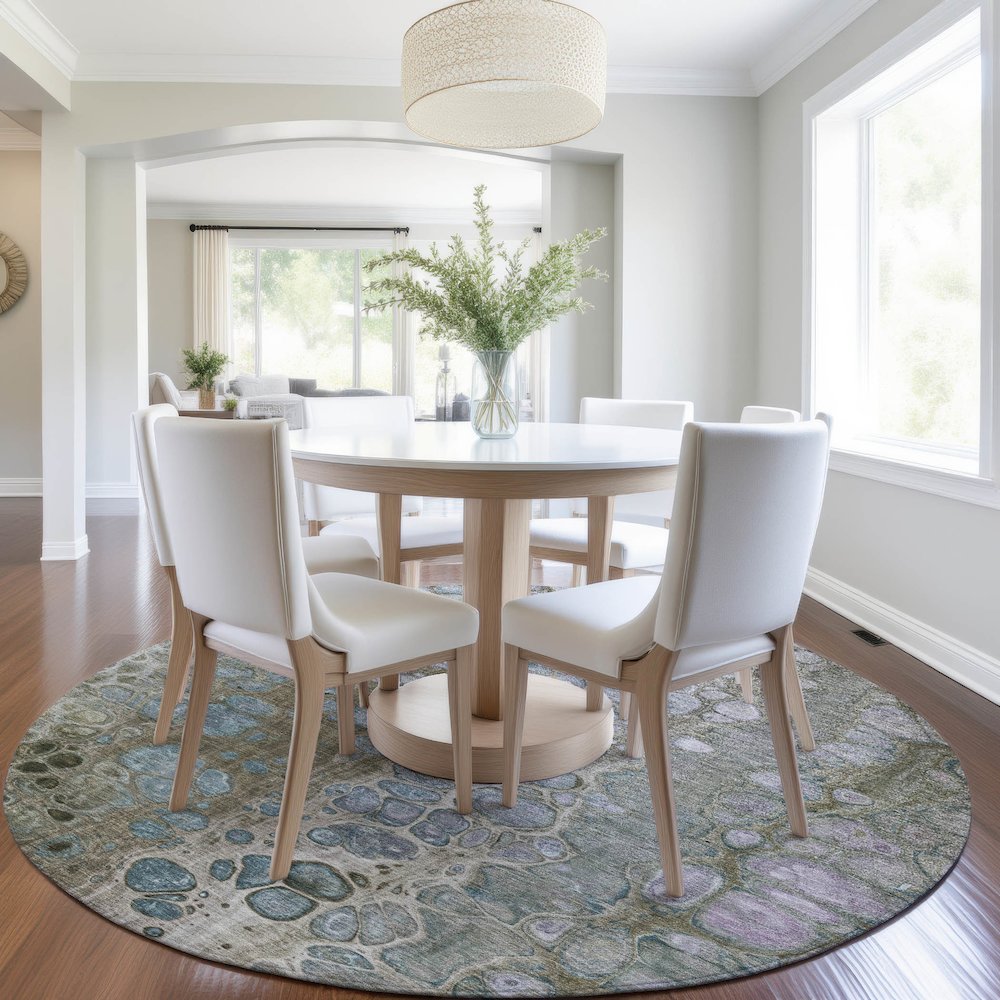 Machine Washable Indoor/Outdoor Chantille Brown 8' x 8' Round Rug. Picture 5