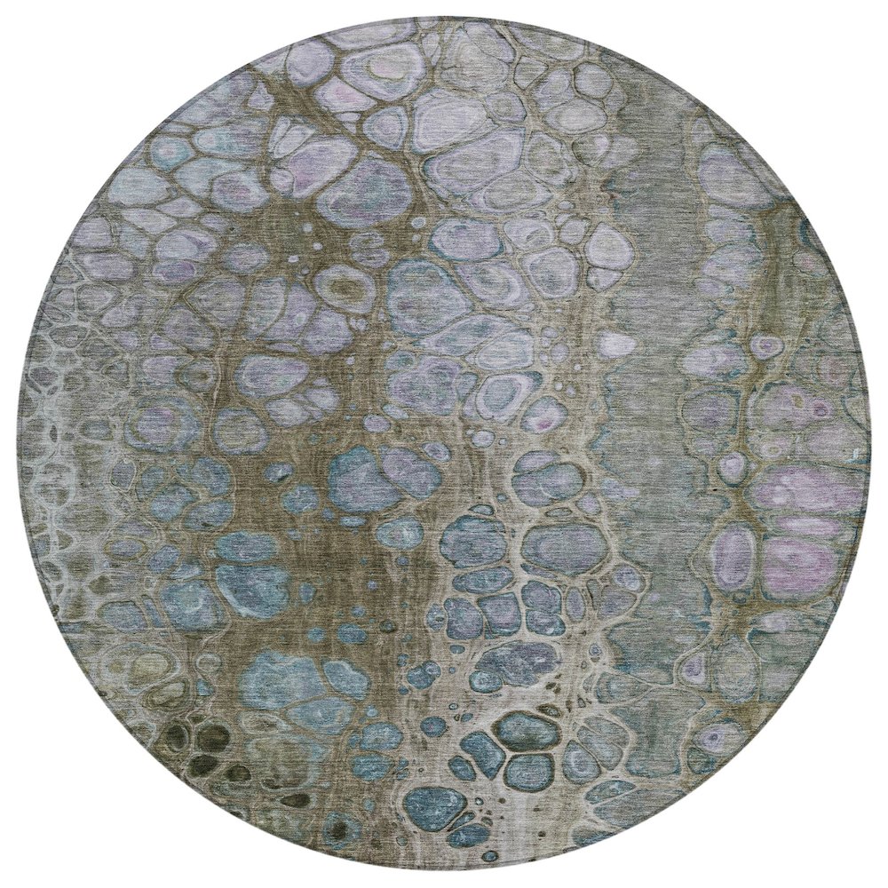 Machine Washable Indoor/Outdoor Chantille Brown 8' x 8' Round Rug. Picture 1