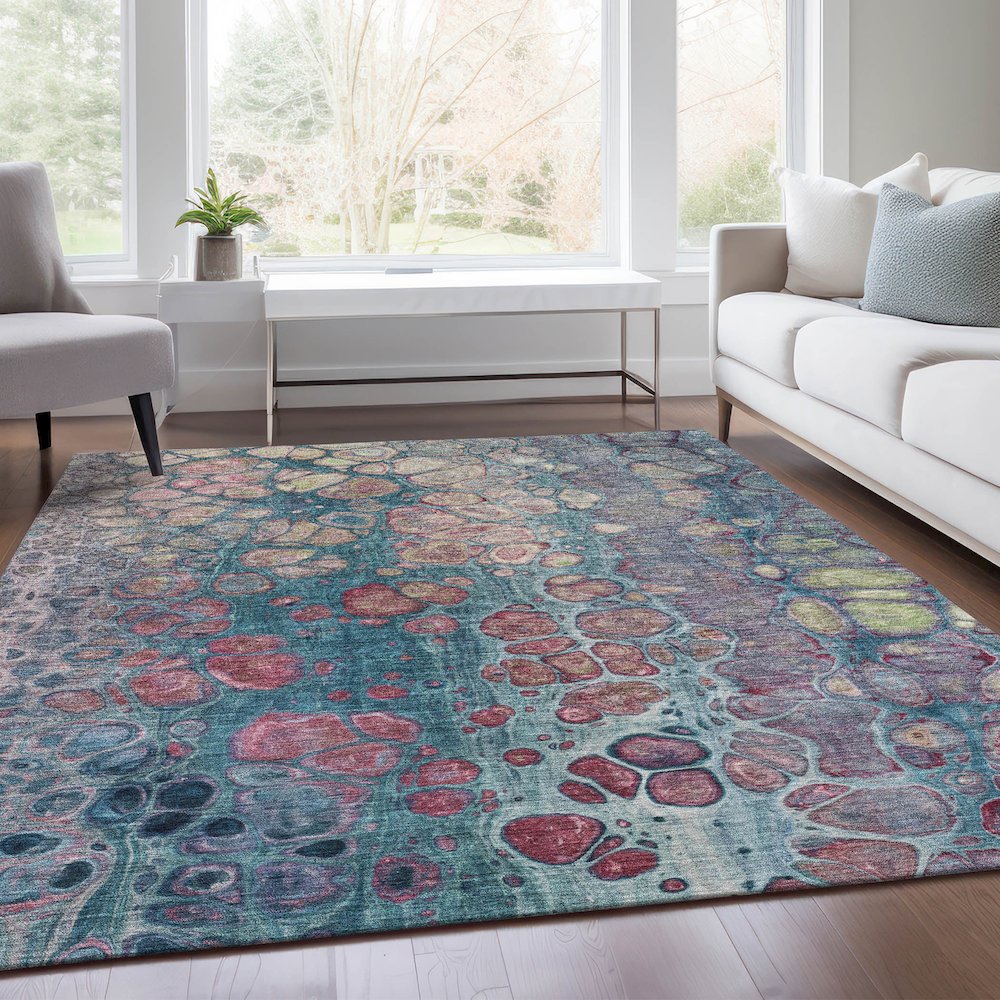 Machine Washable Indoor/Outdoor Chantille Teal 2'6" x 3'10" Rug. Picture 6