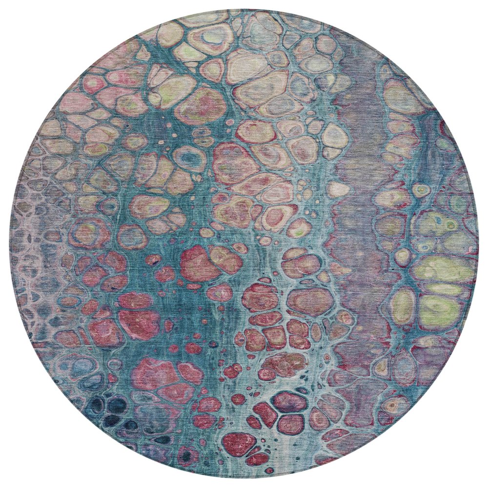 Machine Washable Indoor/Outdoor Chantille Teal 8' x 8' Round Rug. Picture 1