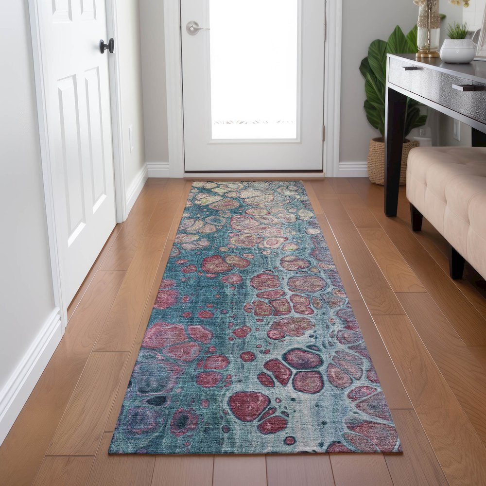 Machine Washable Indoor/Outdoor Chantille Teal 2'3" x 7'6" Runner Rug. Picture 5