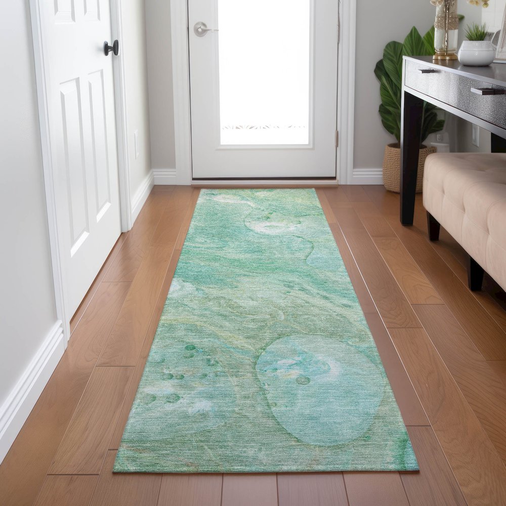 Machine Washable Indoor/Outdoor Chantille Teal 2'3" x 7'6" Runner Rug. Picture 5
