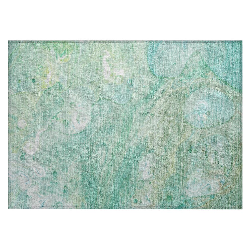 Machine Washable Indoor/Outdoor Chantille Teal 1'8" x 2'6" Rug. Picture 1