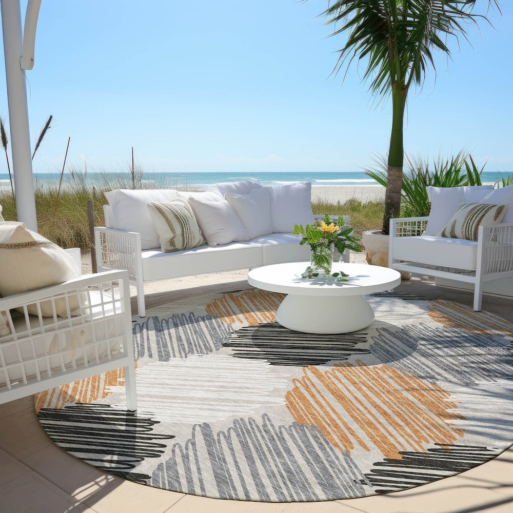 Machine Washable Indoor/Outdoor Chantille Copper 8' x 8' Round Rug. Picture 6