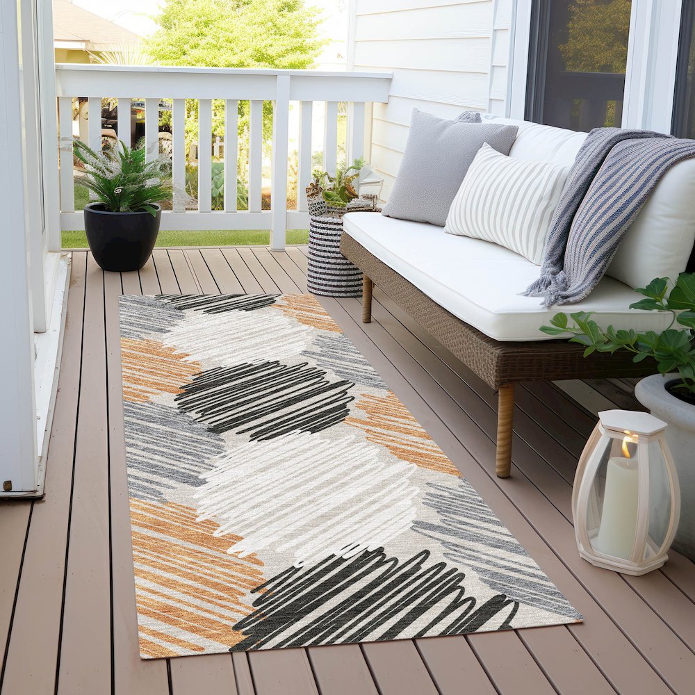 Machine Washable Indoor/Outdoor Chantille Copper 2'3" x 7'6" Runner Rug. Picture 6