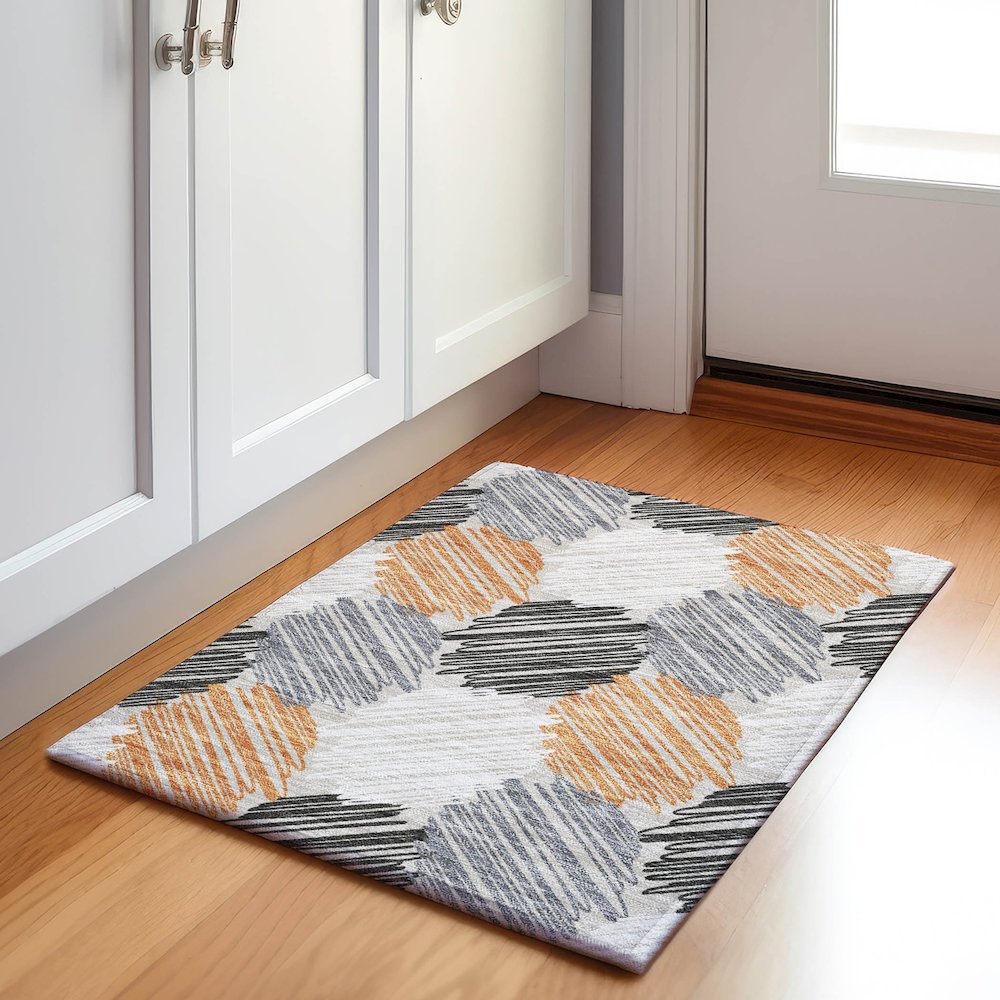 Machine Washable Indoor/Outdoor Chantille Copper 1'8" x 2'6" Rug. Picture 5