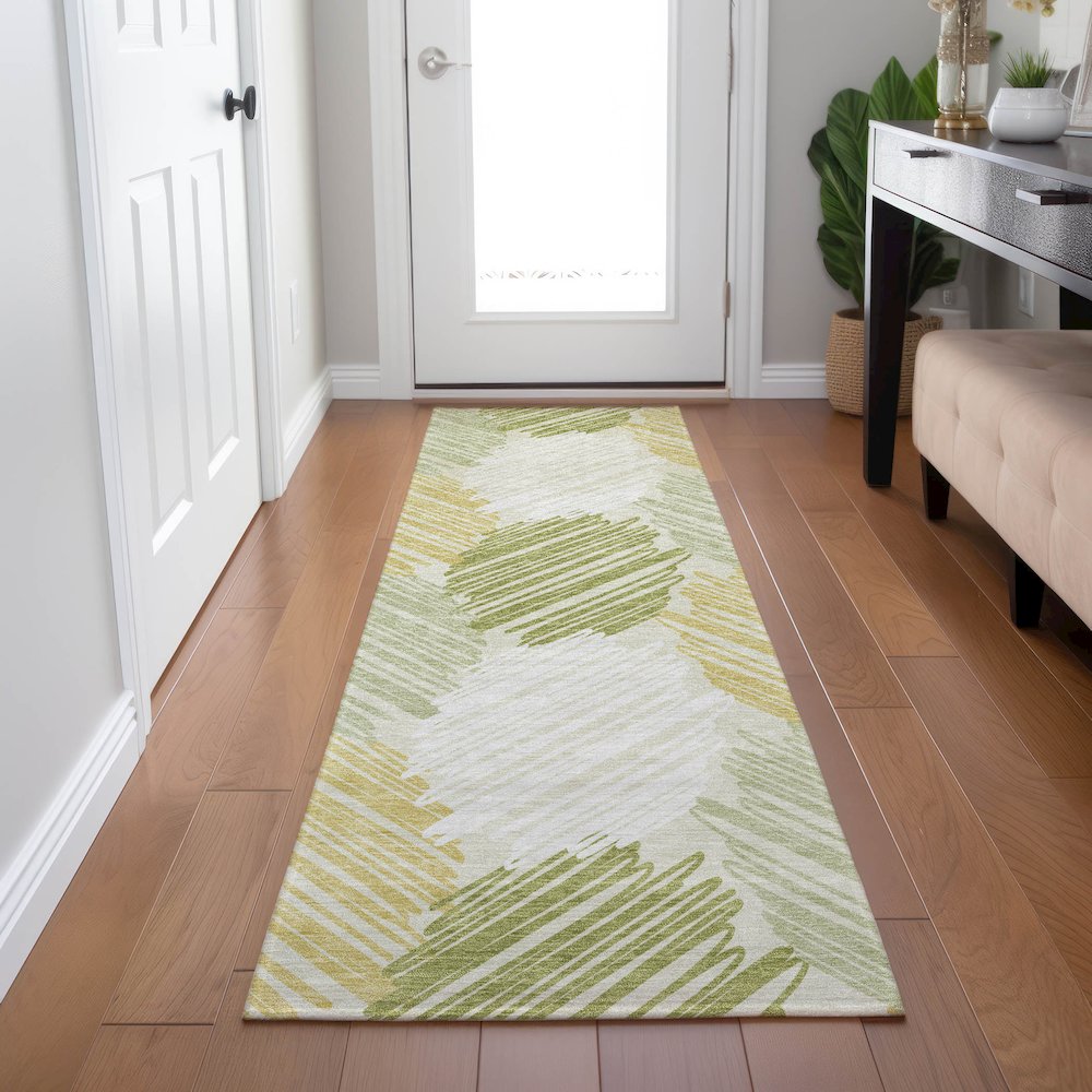 Machine Washable Indoor/Outdoor Chantille Green 2'3" x 7'6" Runner Rug. Picture 5