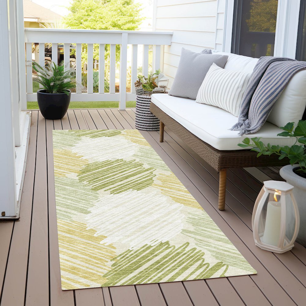 Machine Washable Indoor/Outdoor Chantille Green 2'3" x 7'6" Runner Rug. Picture 6
