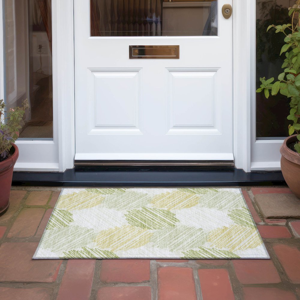 Machine Washable Indoor/Outdoor Chantille Green 1'8" x 2'6" Rug. Picture 6