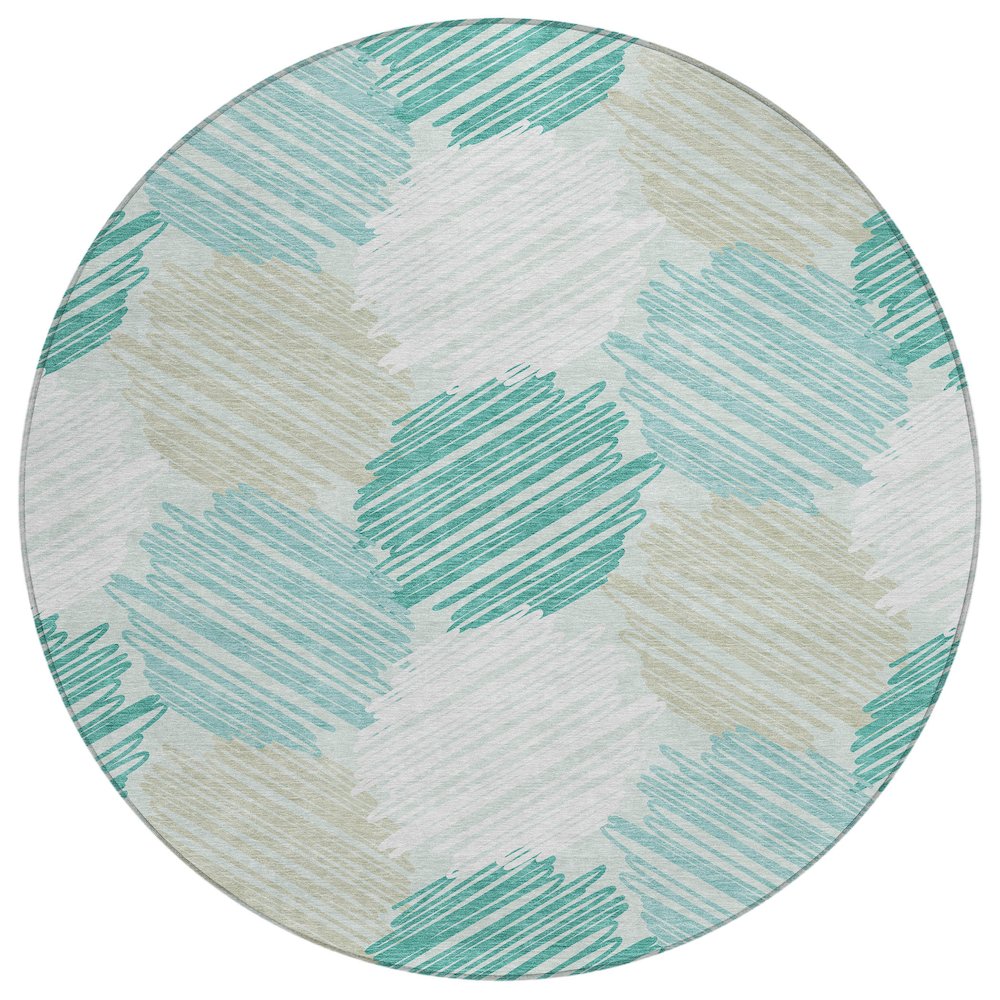 Machine Washable Indoor/Outdoor Chantille Teal 8' x 8' Round Rug. Picture 1