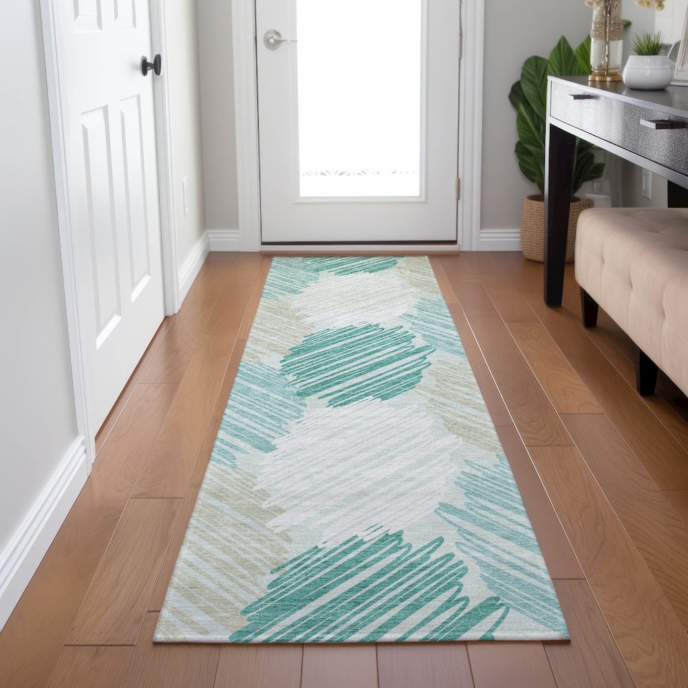Machine Washable Indoor/Outdoor Chantille Teal 2'3" x 7'6" Runner Rug. Picture 5