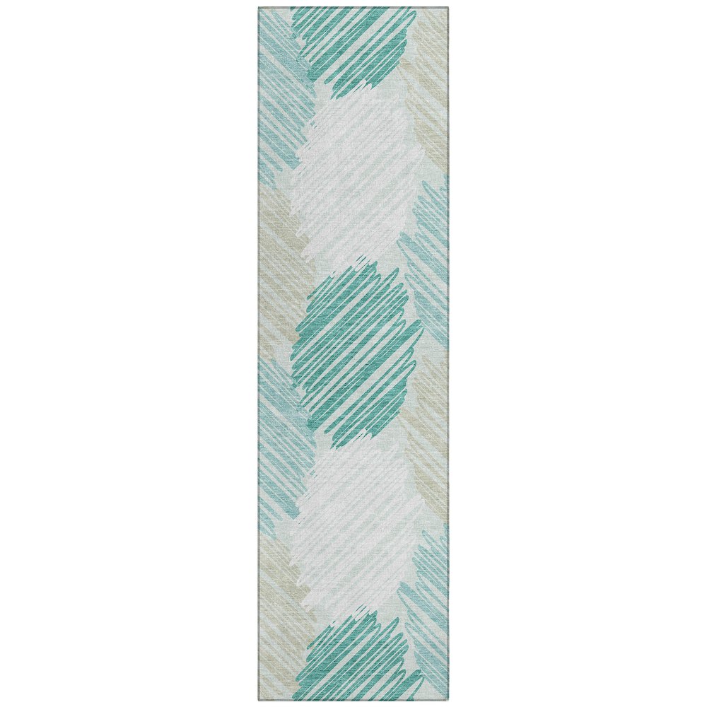 Machine Washable Indoor/Outdoor Chantille Teal 2'3" x 7'6" Runner Rug. Picture 1