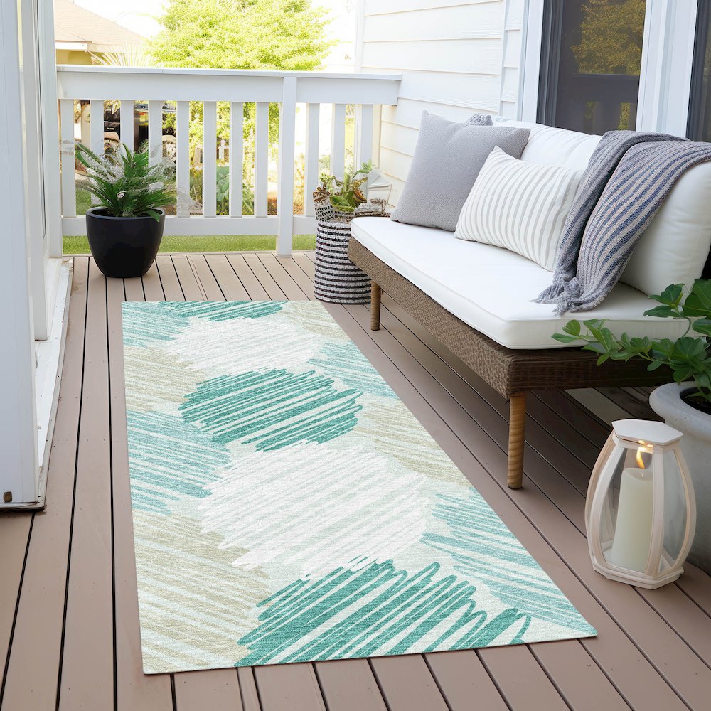Machine Washable Indoor/Outdoor Chantille Teal 2'3" x 7'6" Runner Rug. Picture 6