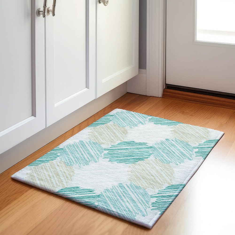 Machine Washable Indoor/Outdoor Chantille Teal 1'8" x 2'6" Rug. Picture 5