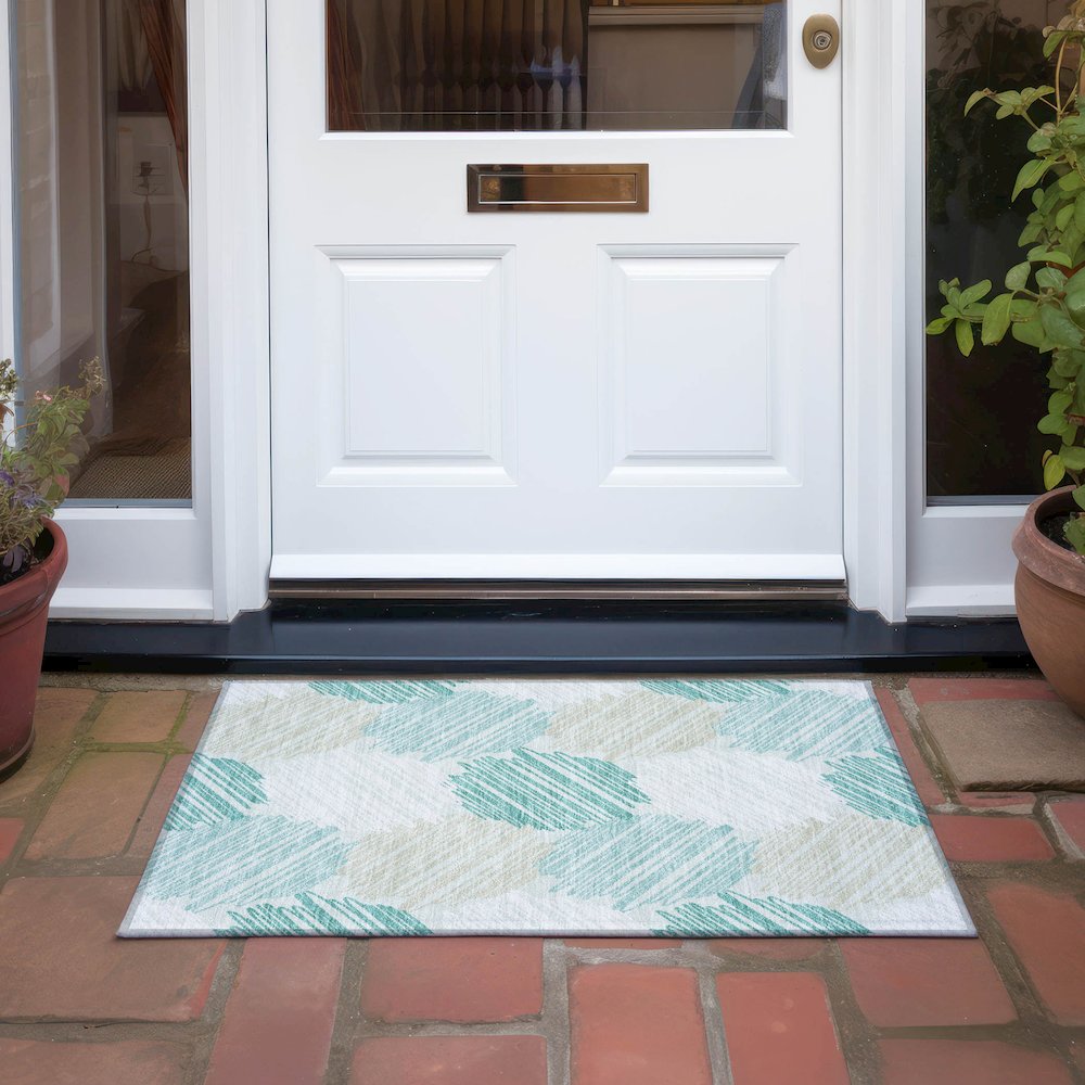 Machine Washable Indoor/Outdoor Chantille Teal 1'8" x 2'6" Rug. Picture 6