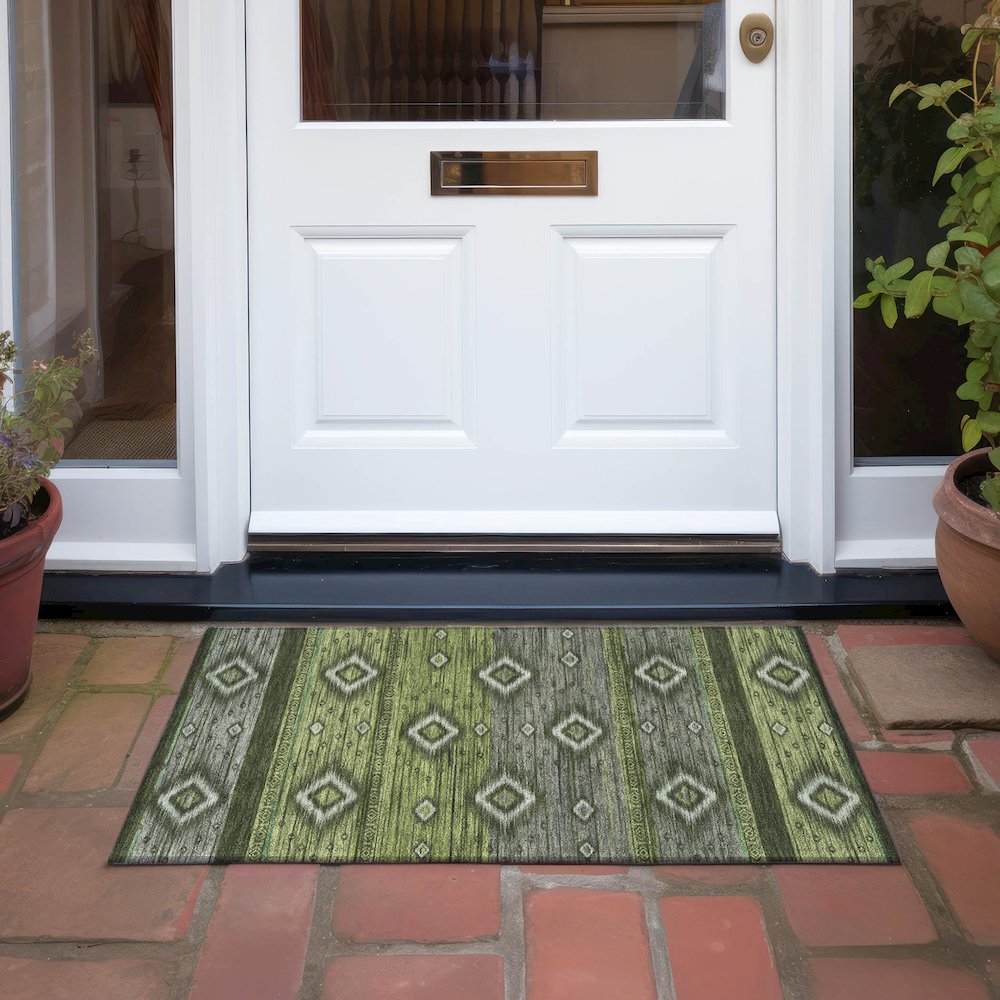 Machine Washable Indoor/Outdoor Chantille Aloe 1'8" x 2'6" Rug. Picture 6