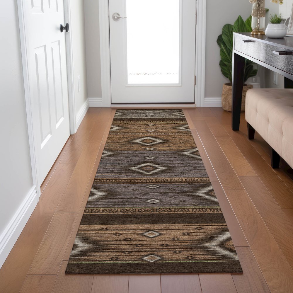 Machine Washable Indoor/Outdoor Chantille Chocolate 2'3" x 7'6" Runner Rug. Picture 5