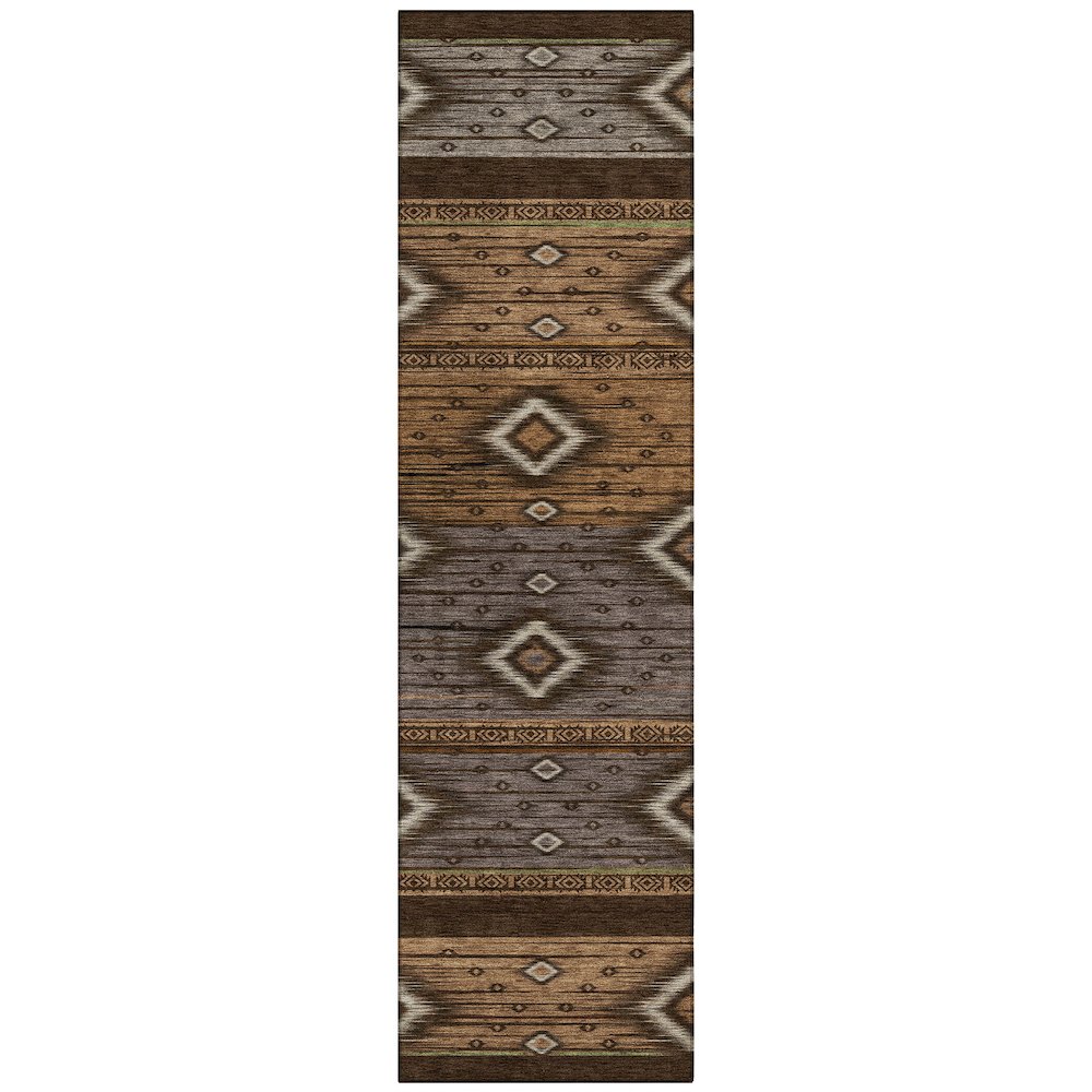 Machine Washable Indoor/Outdoor Chantille Chocolate 2'3" x 7'6" Runner Rug. Picture 1