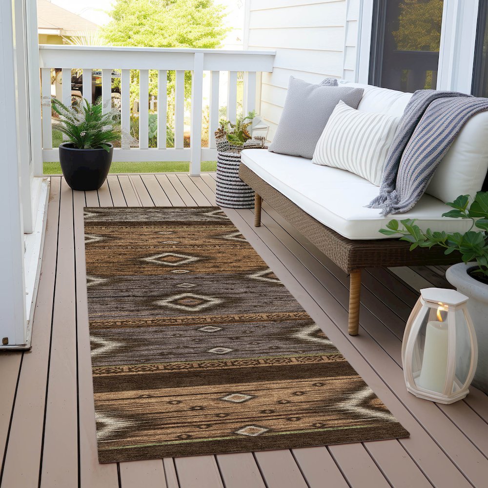 Machine Washable Indoor/Outdoor Chantille Chocolate 2'3" x 7'6" Runner Rug. Picture 6